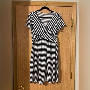 Striped Navy and White Wrap-Style Women's Dress